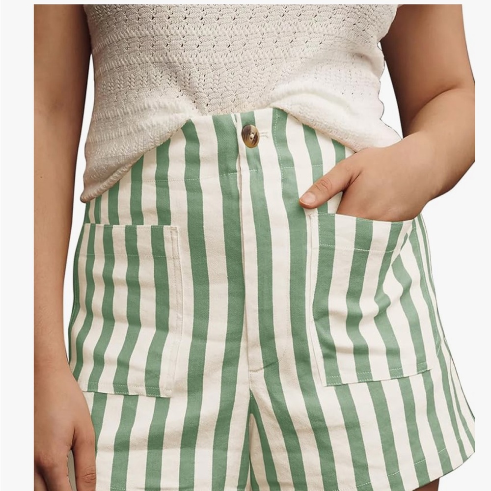 NWOT High Waist Green and White Striped Women's Shorts